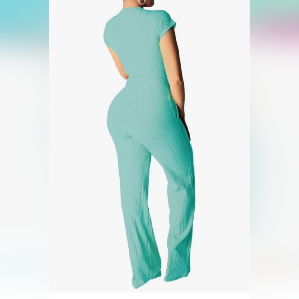 Teal Ribbed Two-Piece Set - Picture 3 of 3